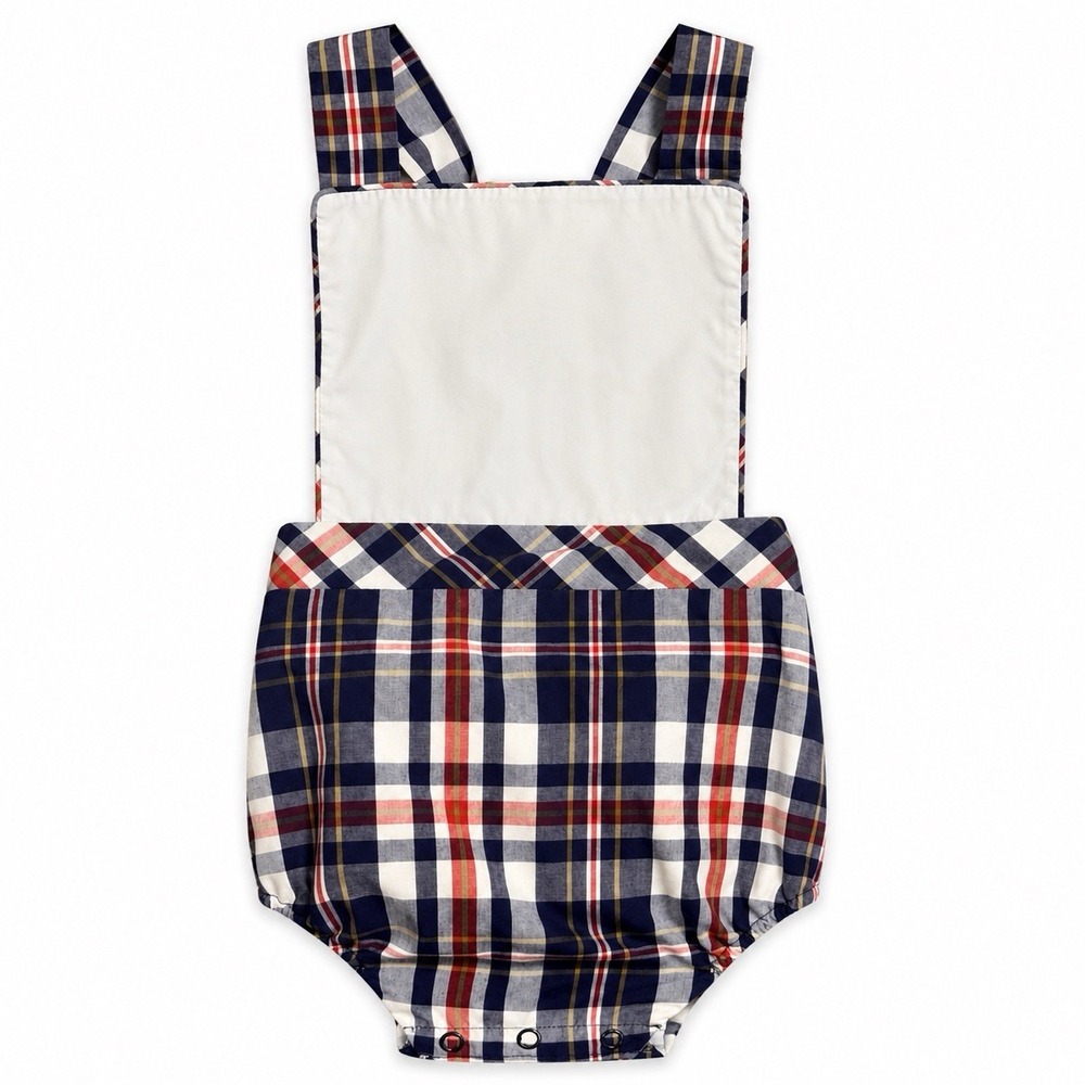 Beaufort Bonnet Co Bubble Romper 12-18M Navy Plaid Preppy Monogram Bib